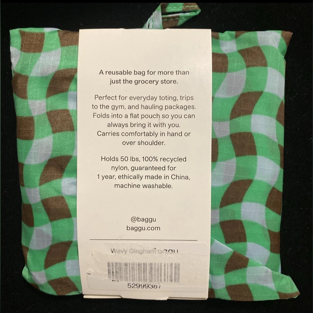 NWT BAGGU WAVY GINGHAM GREEN Standard Reusable Bag - Picture 2 of 7